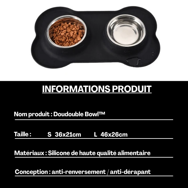 Gamelles chaton double - Doudouble Bowl™ : inox et tapis intégré