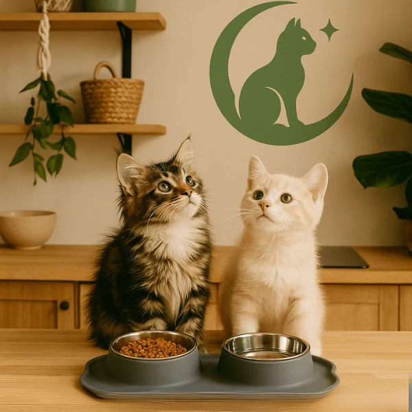 Gamelles chaton double - Doudouble Bowl™ : inox et tapis intégré