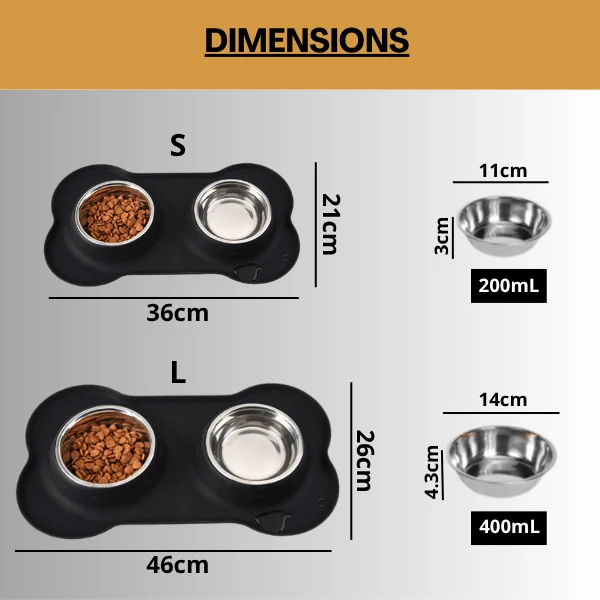 Gamelles chaton double - Doudouble Bowl™ : inox et tapis intégré