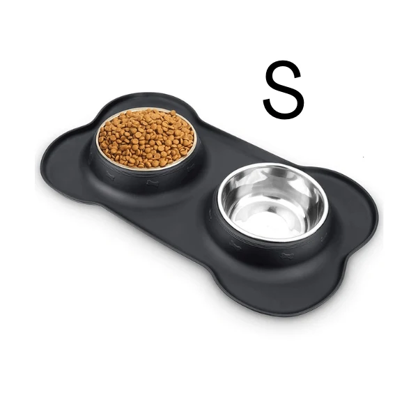 Gamelles chaton double - Doudouble Bowl™ : inox et tapis intégré
