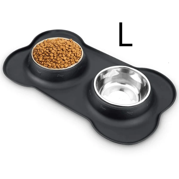 Gamelles chaton double - Doudouble Bowl™ : inox et tapis intégré