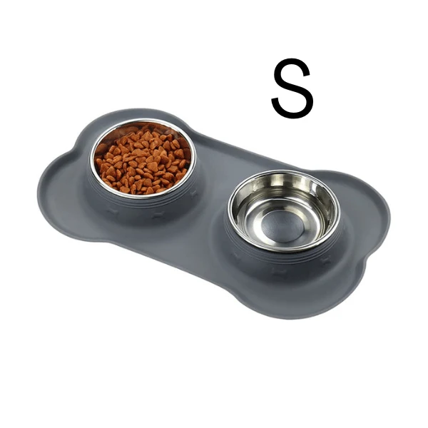 Gamelles chaton double - Doudouble Bowl™ : inox et tapis intégré