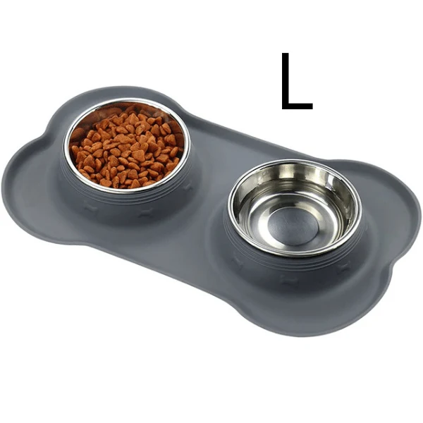 Gamelles chaton double - Doudouble Bowl™ : inox et tapis intégré