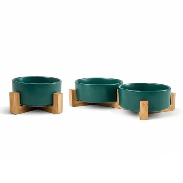 Gamelle chat - céramique coloré support en bois - CrocCat™