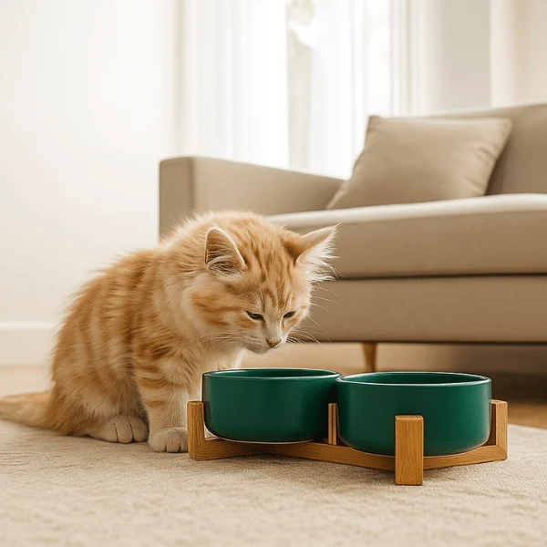 Gamelle chat - céramique coloré support en bois - CrocCat™