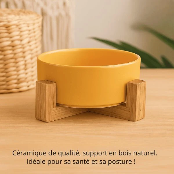 Gamelle chat - céramique coloré support en bois - CrocCat™