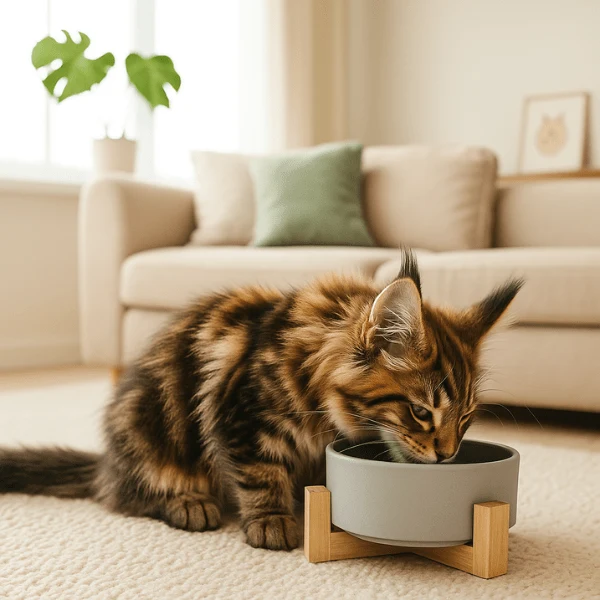 Gamelle chat - céramique coloré support en bois - CrocCat™