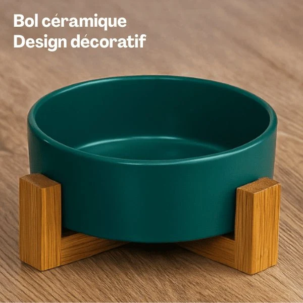 Gamelle chat - céramique coloré support en bois - CrocCat™