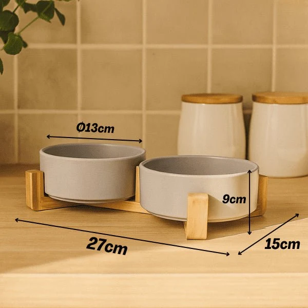 Gamelle chat - céramique coloré support en bois - CrocCat™