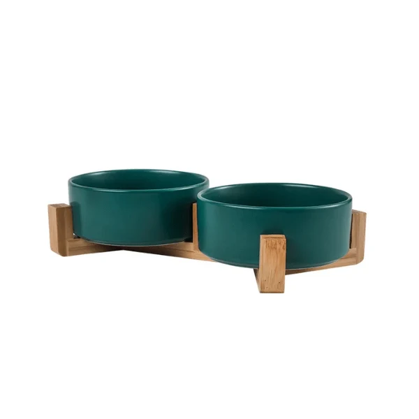 Gamelle chat - céramique coloré support en bois - CrocCat™