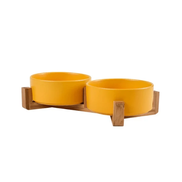 Gamelle chat - céramique coloré support en bois - CrocCat™