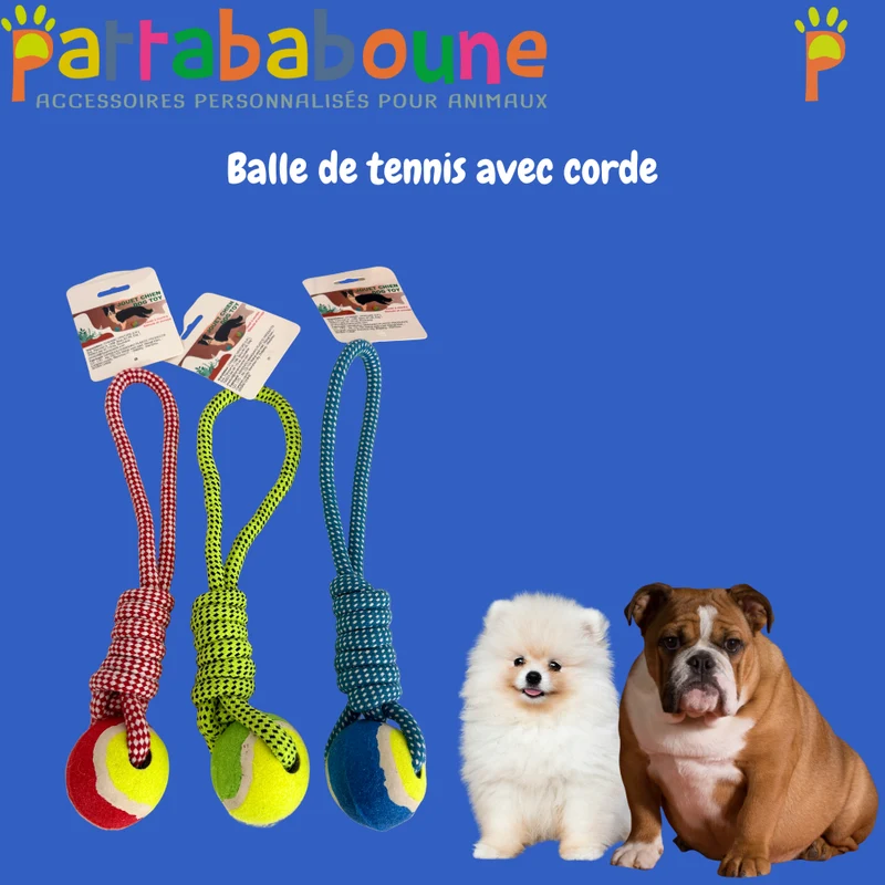 Jouet balle de tennis avec corde - Pour chien