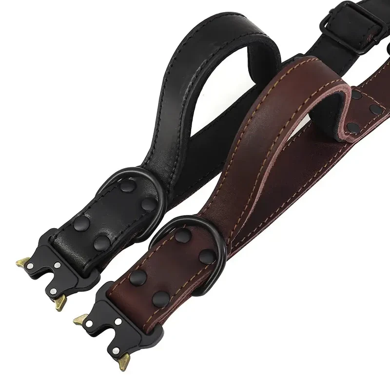 Collier cuir chien avec poignée