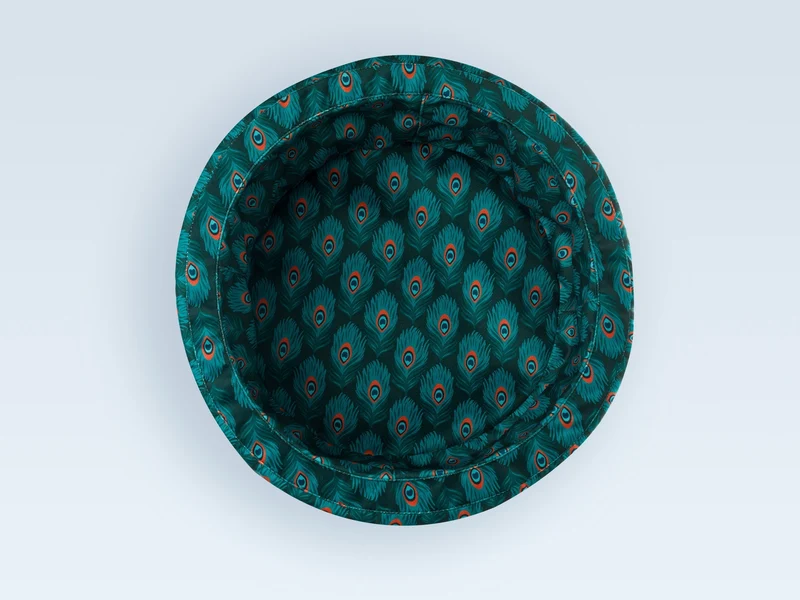 Panier rond pour chat, motif Plumes de paon