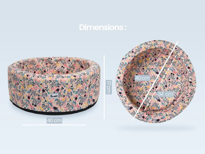 Panier rond pour chat, motif Plumes de paon