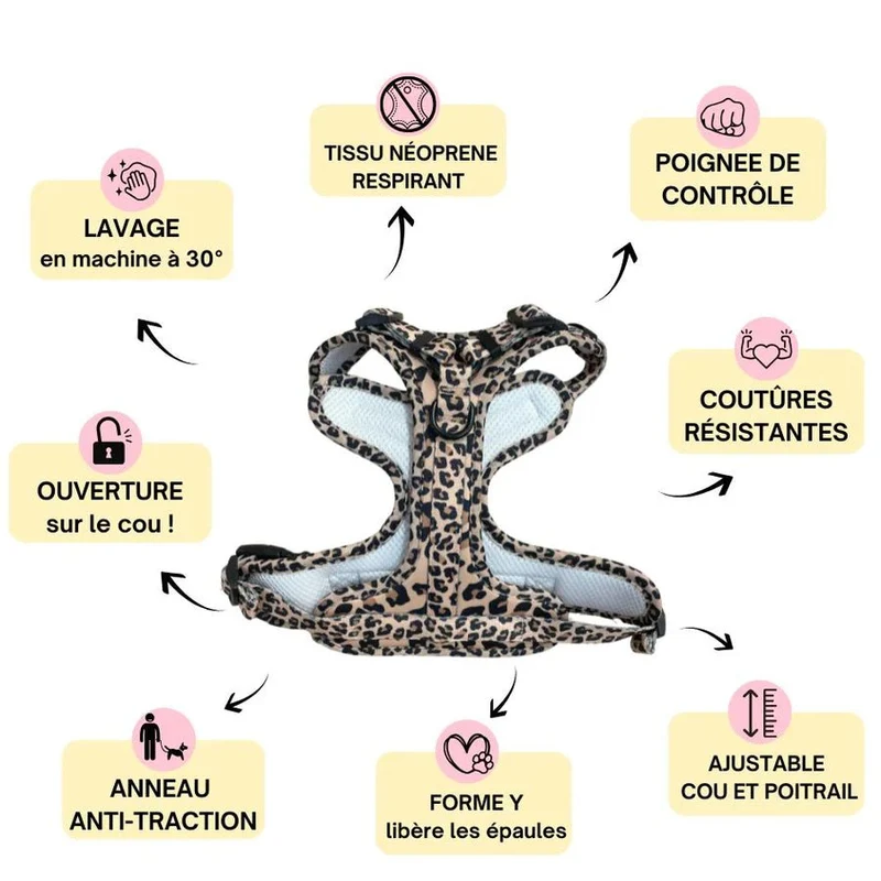 Harnais pour chien anti-traction Comfy Leopard