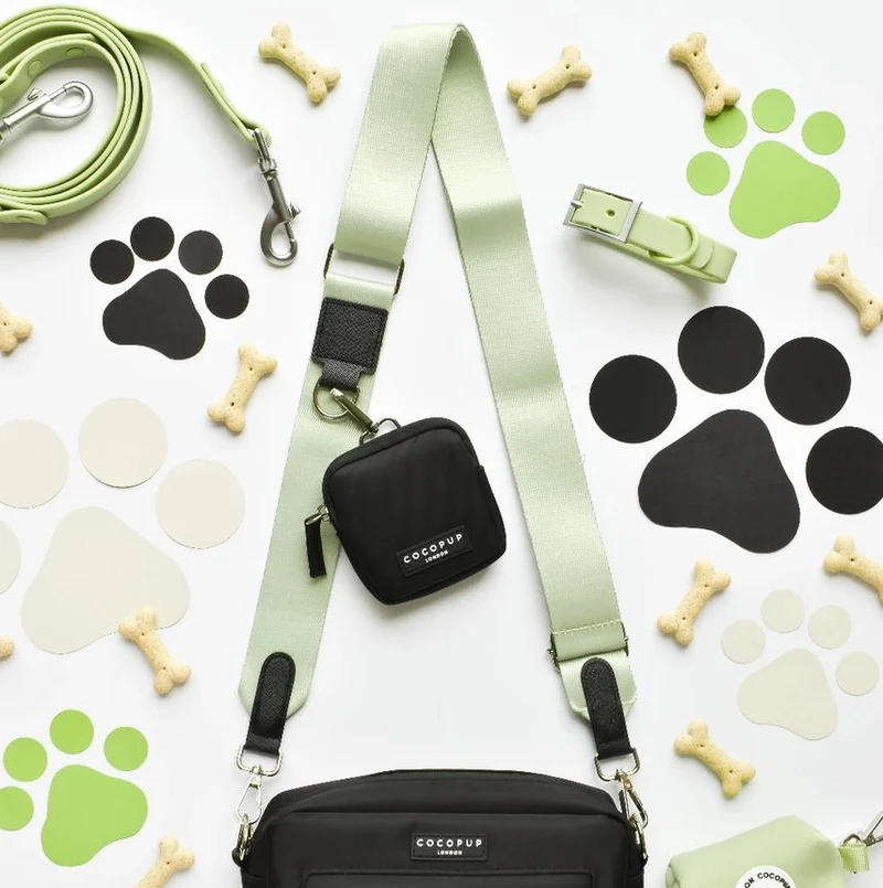 Bandoulière sac de promenade chien vert pastel matcha