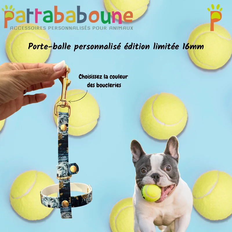 Porte-balle personnalisé pour chien en biothane imprimé UV - Édition limitée 16 mm
