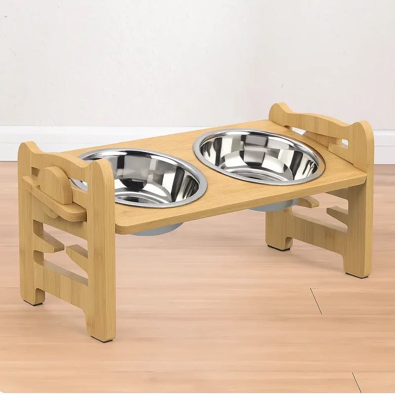Gamelle en hauteur en bois pour grand chien