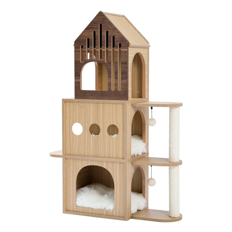Arbre à chat maison en bois 112 cm – Modèle Armuelles