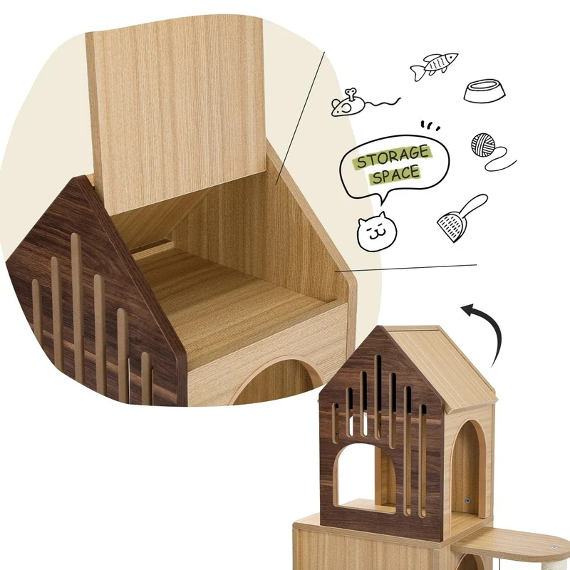 Arbre à chat maison en bois 112 cm – Modèle Armuelles