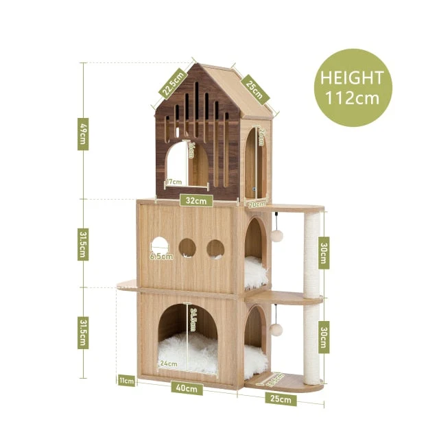 Arbre à chat maison en bois 112 cm – Modèle Armuelles