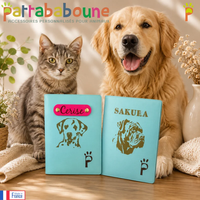 Protège carnet de santé personnalisé pour chien et chat - Gravure laser