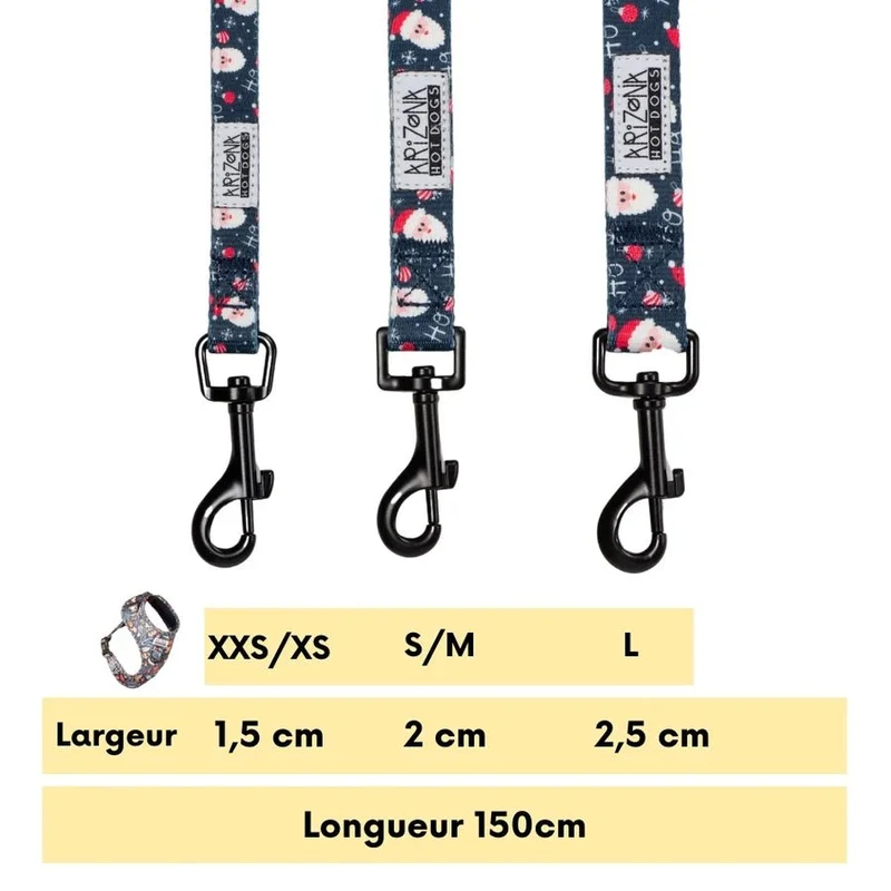 Laisse HoHoHo pour chien Bleu Foncé – Nylon Motif Père Noël