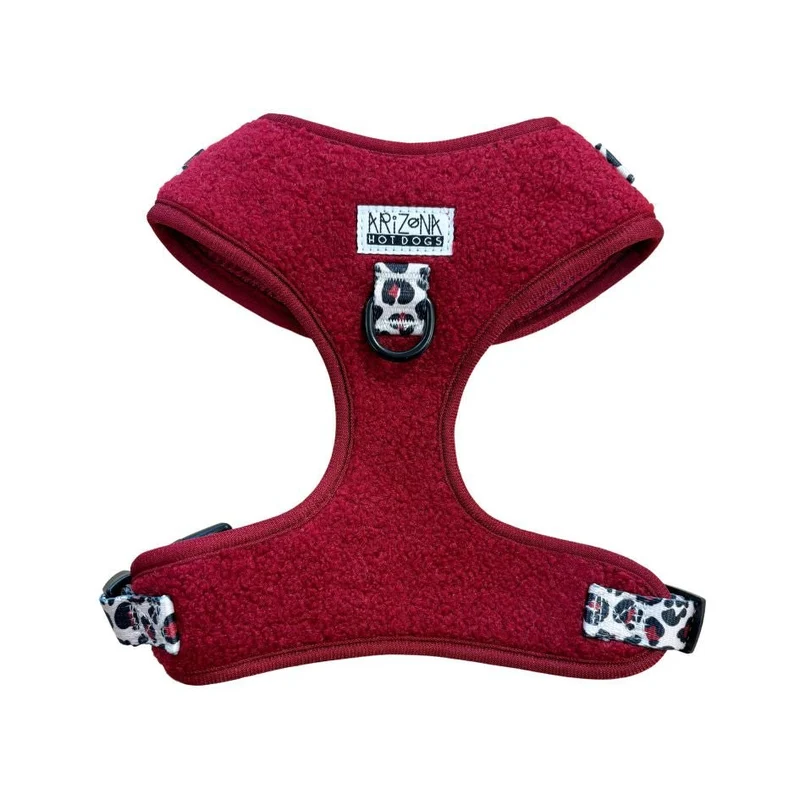Harnais Classique H Teddy Bordeaux + Léopard – Ultra Doux & Ajustable