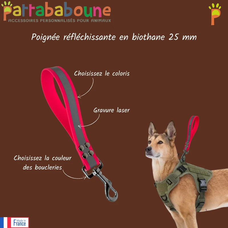 Poignée réfléchissante pour chien personnalisée - Biothane 25 mm