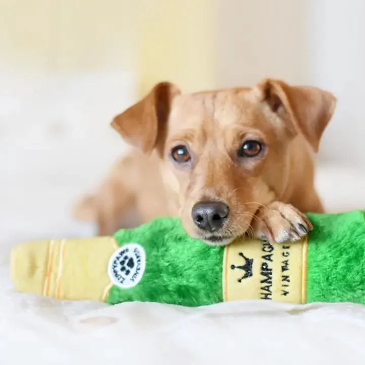 Peluche de Noël pour chien - Bouteille de Champagne Happy Hour Crusherz 🍾