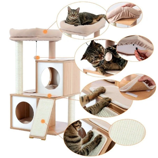 Arbre à chats moderne 89 cm - Modèle : ANTON - Beige