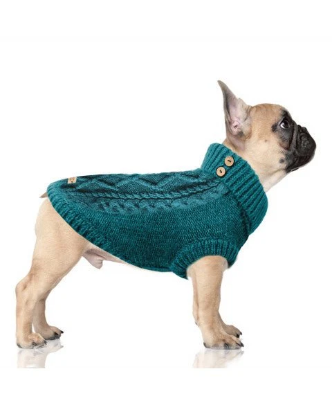 Pull torsadé Connor bleu pétrole – Maille chaude & chic pour chien