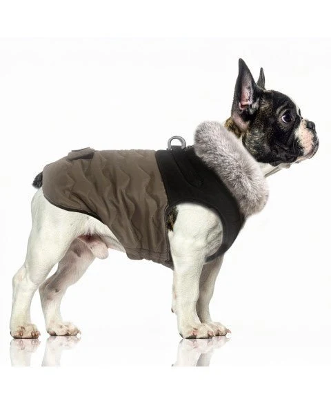 Doudoune Harnais Intégré AUGUSTE pour Chien – Marron / Fourrure Taupe