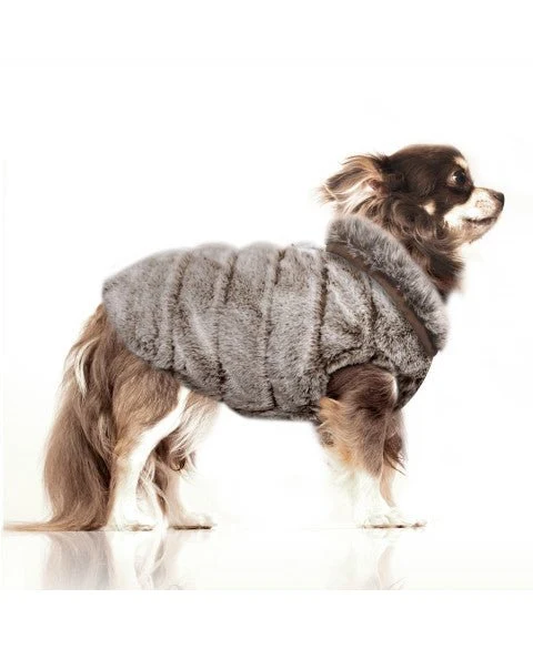 Doudoune réversible Orson pour chien – Bleu Pétrole / Fourrure Marron