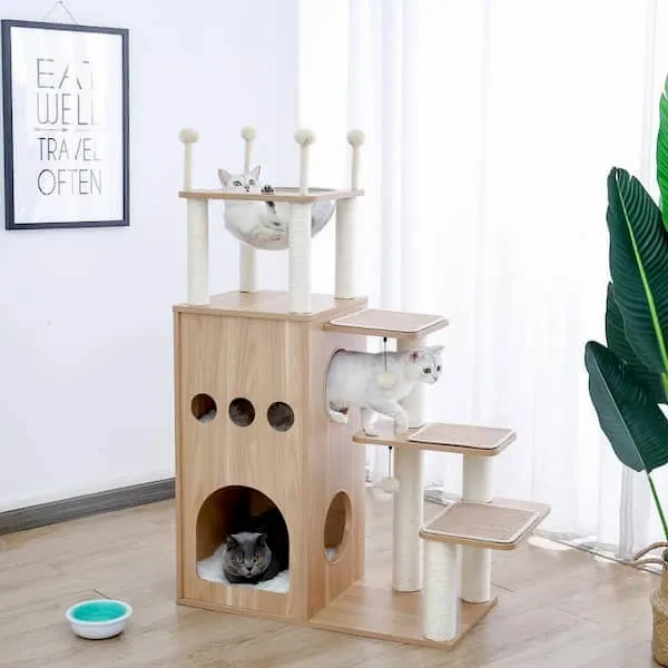 Arbre à chat Maine Coon en bois 130 cm – Modèle Copecito