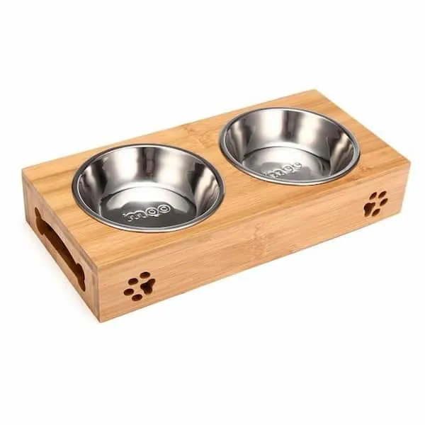 Gamelle inox avec socle en bois