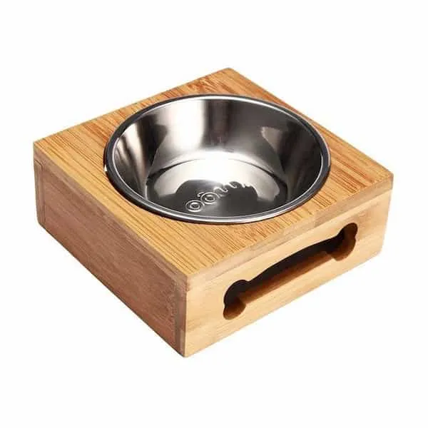 Gamelle inox avec socle en bois