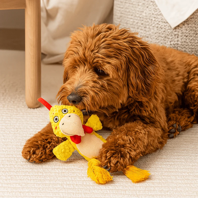 Peluche coq pour chien