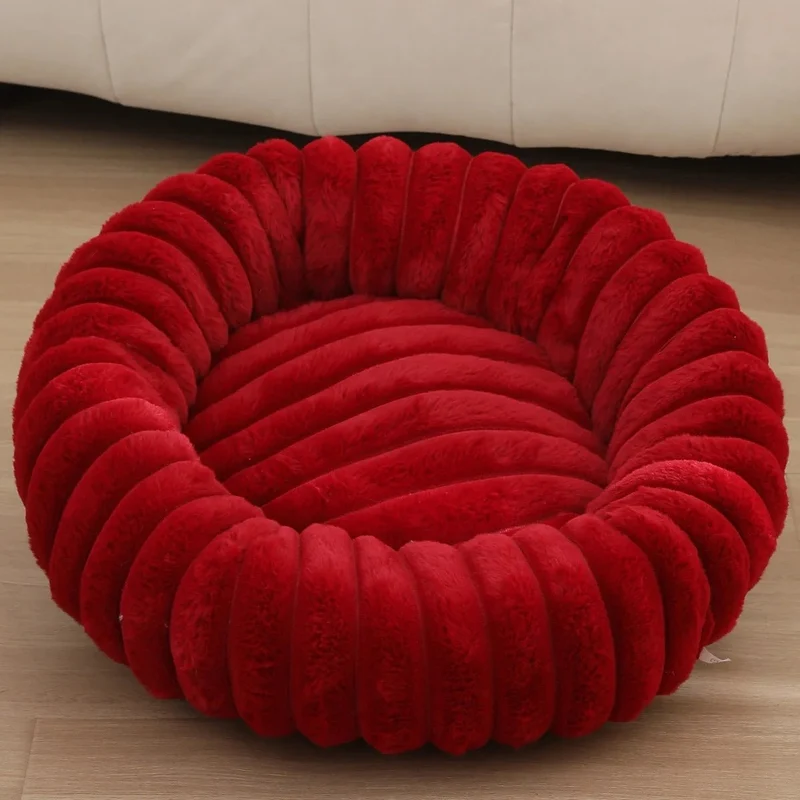 Panier fluffy style velour pour grand chien rouge