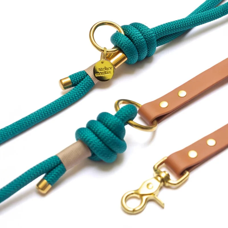 Laisse mains libres corde & Biothane vert – Pratique & stylée
