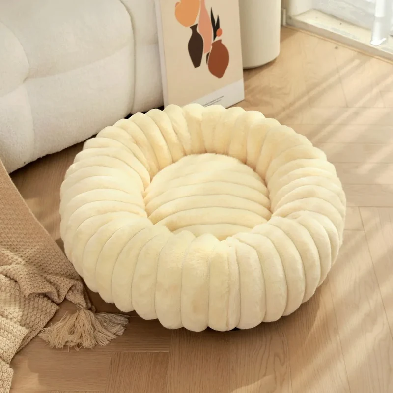 Panier fluffy style velour pour grand chien beige