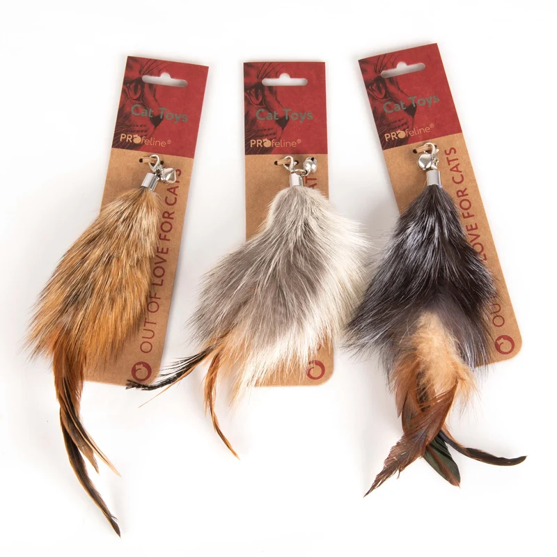 Pendentif pour canne à chat Fluffy – Fourrure de lapin et plumes