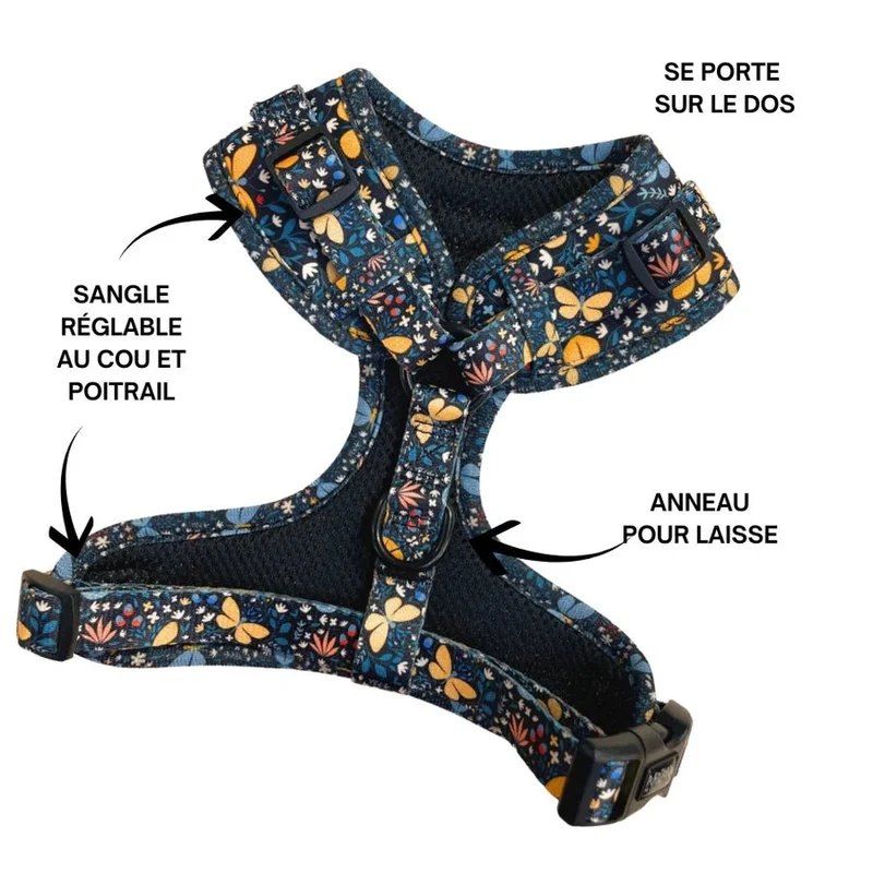Harnais en H Butterfly – léger, fleuri & confortable