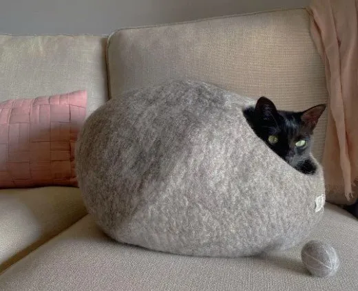 Grotte en laine Mishum beige - Cachette douillette pour chats et petits animaux