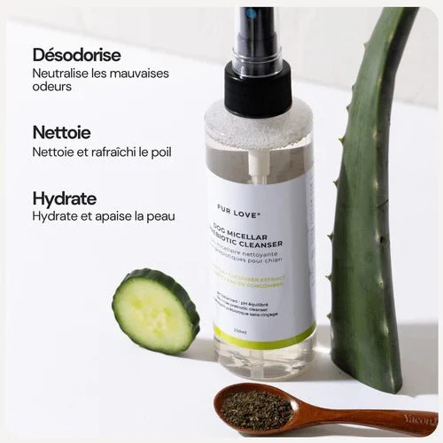 Eau Micellaire sans Rinçage pour Chien – Prébiotiques & Aloe Vera – Nettoyant Rafraîchissant & Hydratant