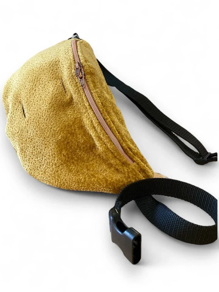 Sac banane balade pour chien - Velours Ocre Bouclé