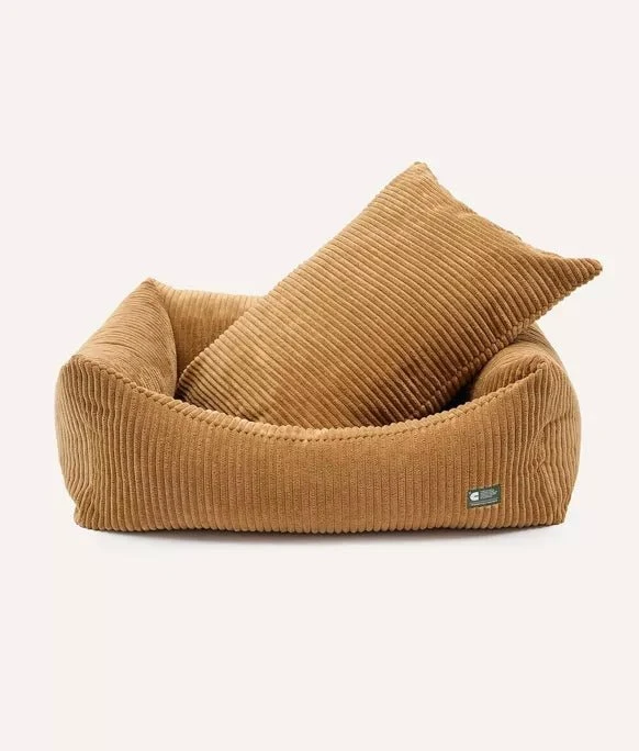 Lit pour chien en velours côtelé moutarde - Snozy