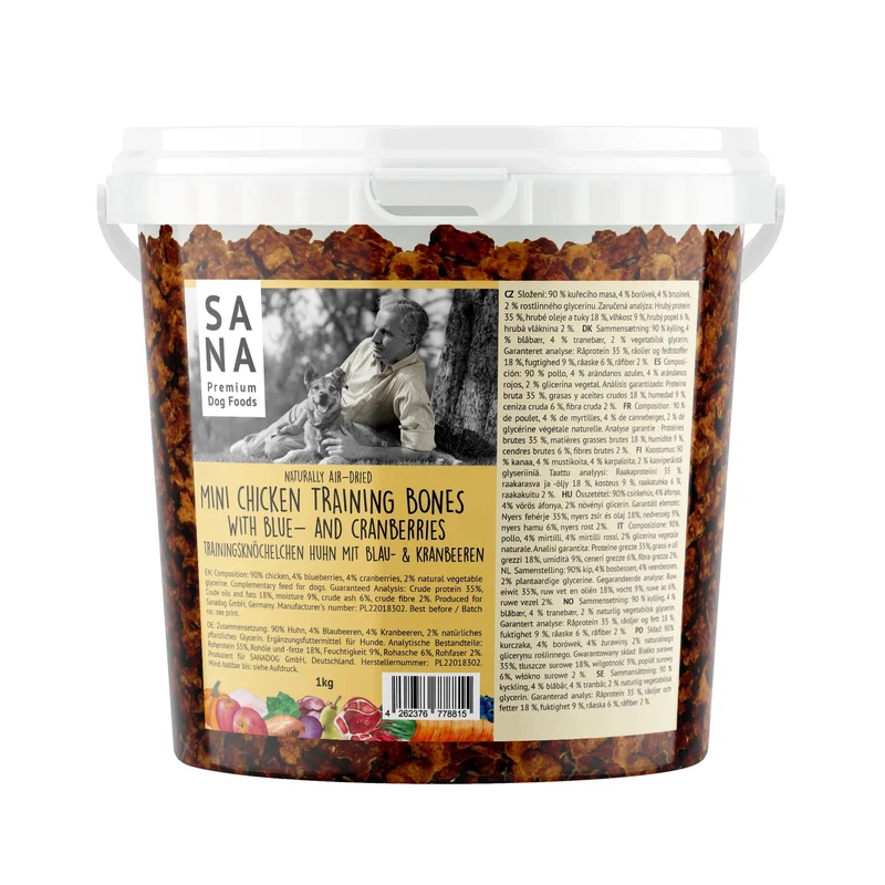 Friandises d'éducation pour Chiens - Os de Poulet aux Myrtilles et Canneberges (100g ou 1kg)