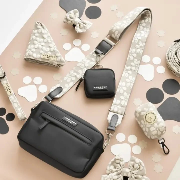 Sac de promenade chien noir – élégant & bien organisé